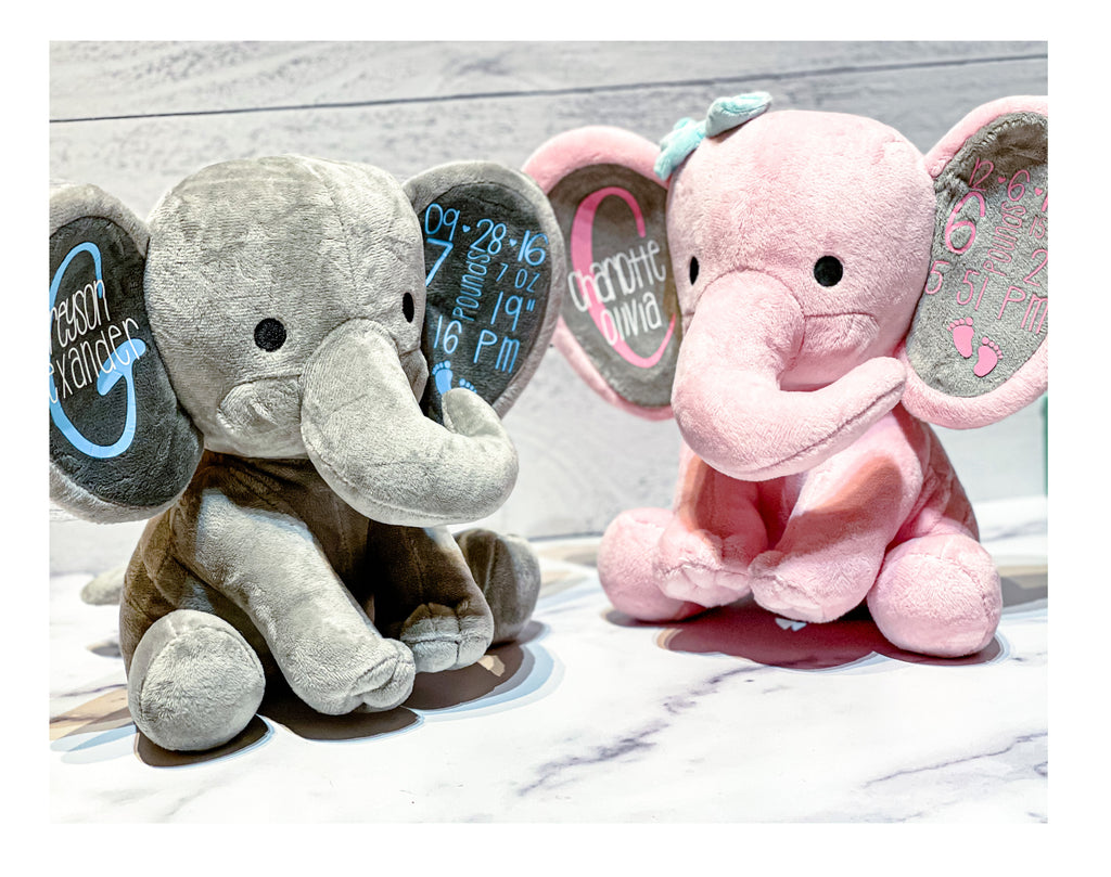 Plush Stuffed Elephant Birth Stats - Greyson & Company